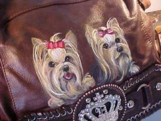 BEAUTIFUL YORKIE PURSE  2 YORKIES HANDPAINTED BY MONIQUE ON A GREAT 