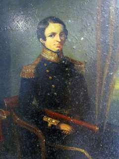 Antique 1820s US MILITARY Naval Commander Portrait Painting  