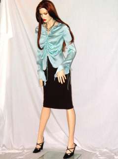 ST JOHN COUTURE Aqua Silk Top Brown Knit Skirt Set Sz 8  