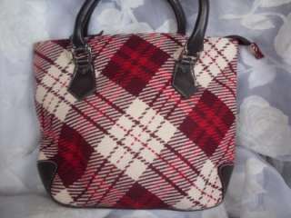 Beautiful Brown, Red, Cream, & Plaid Corduroy Satchel Handbag  