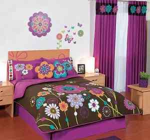 New Girls Purple Sweet Garden Flowers Comforter Sheets Bedding Set 