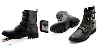 Womens Black Buckle Zip Biker Combat Boots Shoes US 7~9 / Fashion 