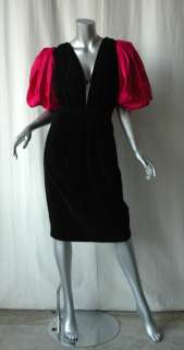 YVES SAINT LAURENT *VINTAGE* Black Velvet Gown Dress S  