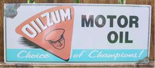 Vintage Metal OILZUM MOTOR OIL Ad Sign GARAGE GAS Tin  