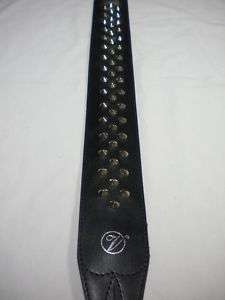 Silver Studs Black Leather 2.5 Guitar Strap ~ NEW  