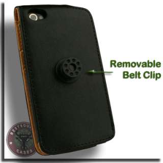Flip Leather Case for Apple iPhone 4 G S 4G 4S Pouch A Black Belt Clip 