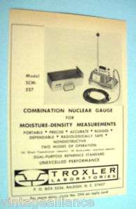 NUCLEAR GAUGE Troxler Laboratories RALEIGH NC 60s Ad  