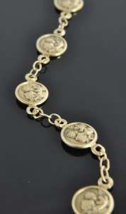   Estate 14K Yellow Gold Cherub Angel Medal Link Chain Bracelet  