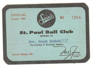   Yastrzemski 1960 Season Pass Ticket St Paul vs Millers Boston Red Sox