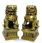 Medium Pair Chinese Bronze Foo Dogs Guardian Lions Stat