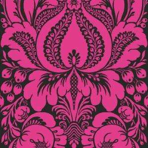 The Wallpaper Company 56 Sq.ft. Magenta Large Scale Damask Wallpaper 