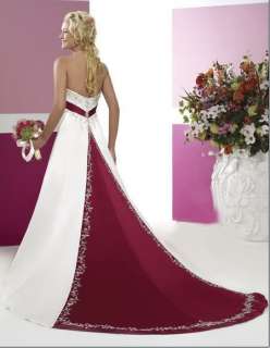 New White+burgundy wedding dress Gown Brides /lace up  