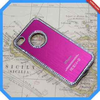 Pink Gold Bling Rhinestone Diamond Metal Cover Case For iPhone 4 4S 4G 