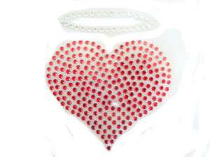 RED HEART CLEAR HALO CRYSTAL BLING IRON ON HOT FIX TRANSFER  