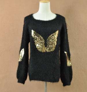 FASHION ON MOON FANCYQUBE CREW NECK KNIT JUMPER SWEATER SEQUIN ANGEL 