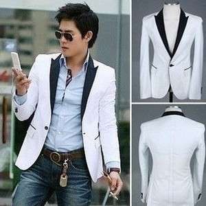 Mens slim white cotton short business suit coat  