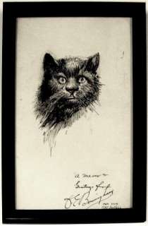 Oscar E.Berninghaus Ink Drawing of Cat 1934 Inscribed  