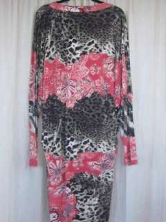   CAVALLI pink floral print & leapoard print knit dolman sleeve dress XL