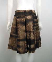    Brown/Beige Digital Image Drop Waist Box Pleated Skirt 40  