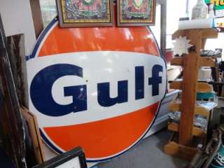 VINTAGE 1960s RARE GULF PORCELAIN 6 Bow Tie GAS STATION SIGN OIL 