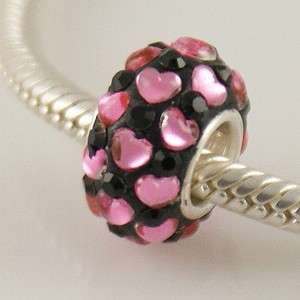 Swarovski Black with Pink Hearts European Bead 925  