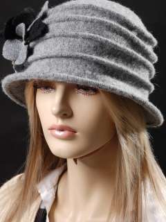 HJ1930 Grey Elegant Lady Flower Bucket Crusher Hat Cap  