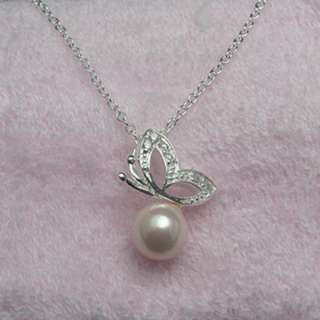 SALE SILVER PLATED Pink Pearl Butterfly NECKLACE N016  