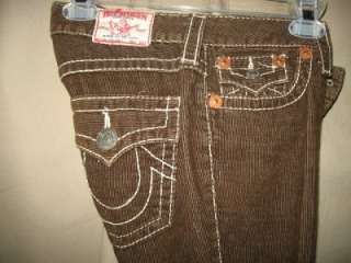   RELIGION Brown Flare Corduroy Jeans with White Stitching Sz 27  