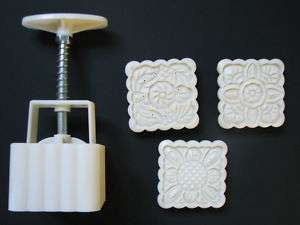 moon cake mold, 100g, square set with 3 stamps  