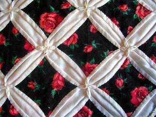 Cathedral Window Quilt, Red Rose Pattern, Queen Size  