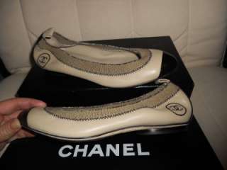 CHANEL Stretch Leather Two Tone CapToe Ballet Ballerina Flat Shoes 