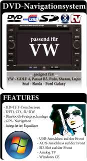 Doppel DIN VW SEAT Golf 4 ALHAMBRA PASSEND NAVIGATION HD Touch  