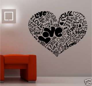 GIANT LOVE HEART MADE FROM LOVE VINYL WALL ART BEDROOM  