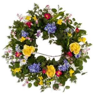  Yellow Rose & Blue Hydrangea Silk Wreath (28 Inch)