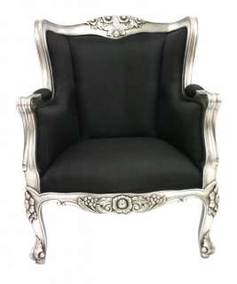 French Style Furniture Wing Chair Silver & Black  