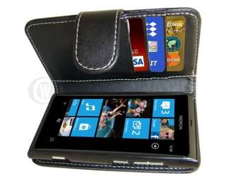 New Black Leather Wallet Case Skin Cover For NOKIA LUMIA 800 UK  