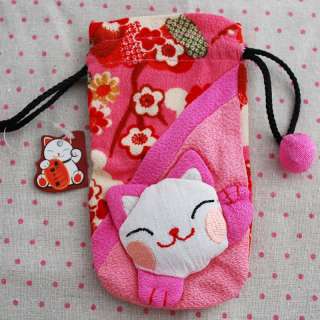   Japanese Lucky Cat Maneki Neko Mobile Pouch / Sock