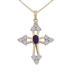   Silver Genuine African Amethyst and Diamond Accent Cross Pendant, 18