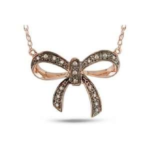   10K Rose Gold Brown Diamond Bow Necklace Paris Jewelry Jewelry