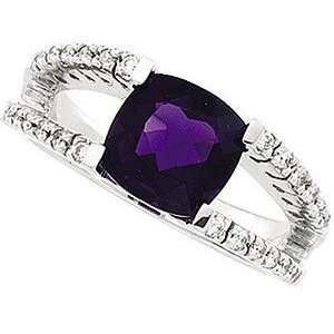   Cut Quality Amethyst & Diamond Ring in White Gold 14 kt   Dou(7.5