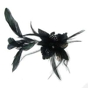   Faux Feather Nylon Flower Corsage Brooch Pin Hair Clip Black Jewelry