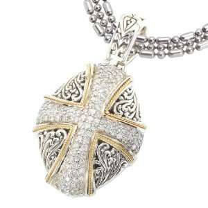 925 Silver & Diamond Oval Cross Pendant with 18k Gold Accents (0.72ctw 
