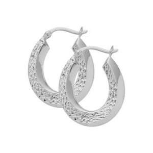  10 Karat White Gold Diamond Cut Hoop Earrings Jewelry