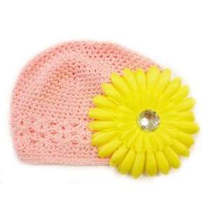   Hat Fits 0   9 Months With a 4 Yellow Gerbera Daisy Flower Hair Clip