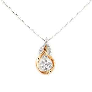 White Gold Two Tone Flower Drop Diamond Pendant With 925 Silver Chain 