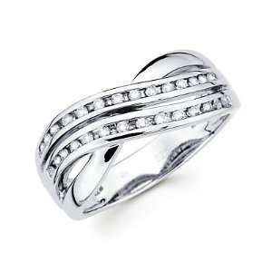 Size  4   14k White Gold Round Diamond Cross Over Ring Band1/4ct (G H 