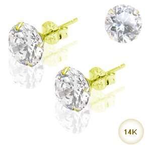  14KT Yellow Gold Earrings Stud 4mm Round Clear CZ Jewelry