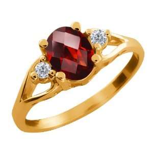   Checkerboard Red Garnet and Diamond Gold Plated Silver Ring Jewelry