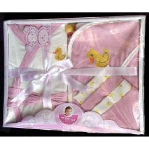 7pc Rubber Ducky Baby Bath Gift Set ~ Robe/hooded Towel/washcloths/toy 