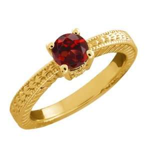  0.60 Ct Round Red Garnet 14k Yellow Gold Ring Jewelry